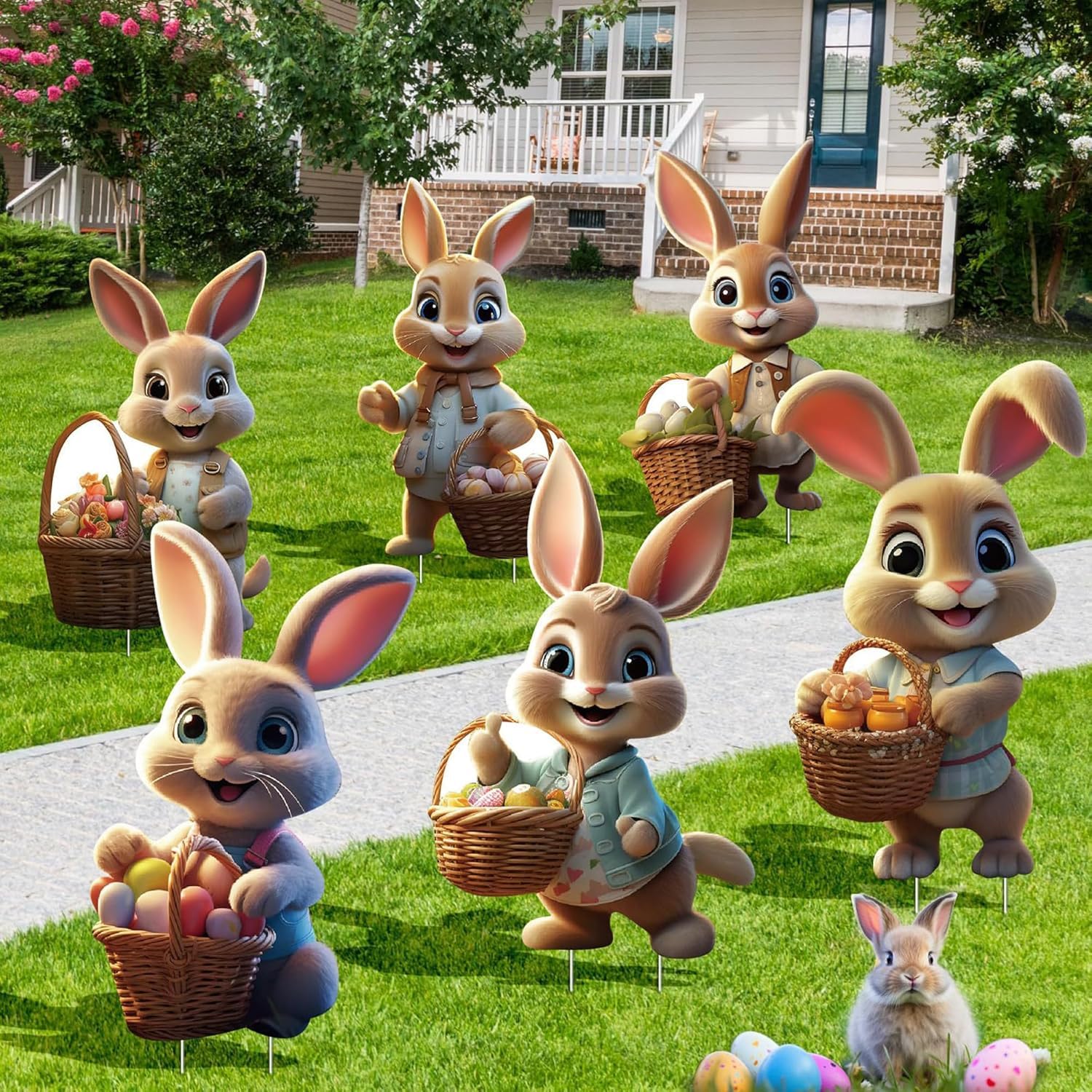 Multicolor Easter Bunny Stake, Polypropylene, Garden Stake, Garden Ornament, 38 x 22 cm, 6 Pack, Weather Resistant, Farmhouse Style, Easter Decoration-image-36