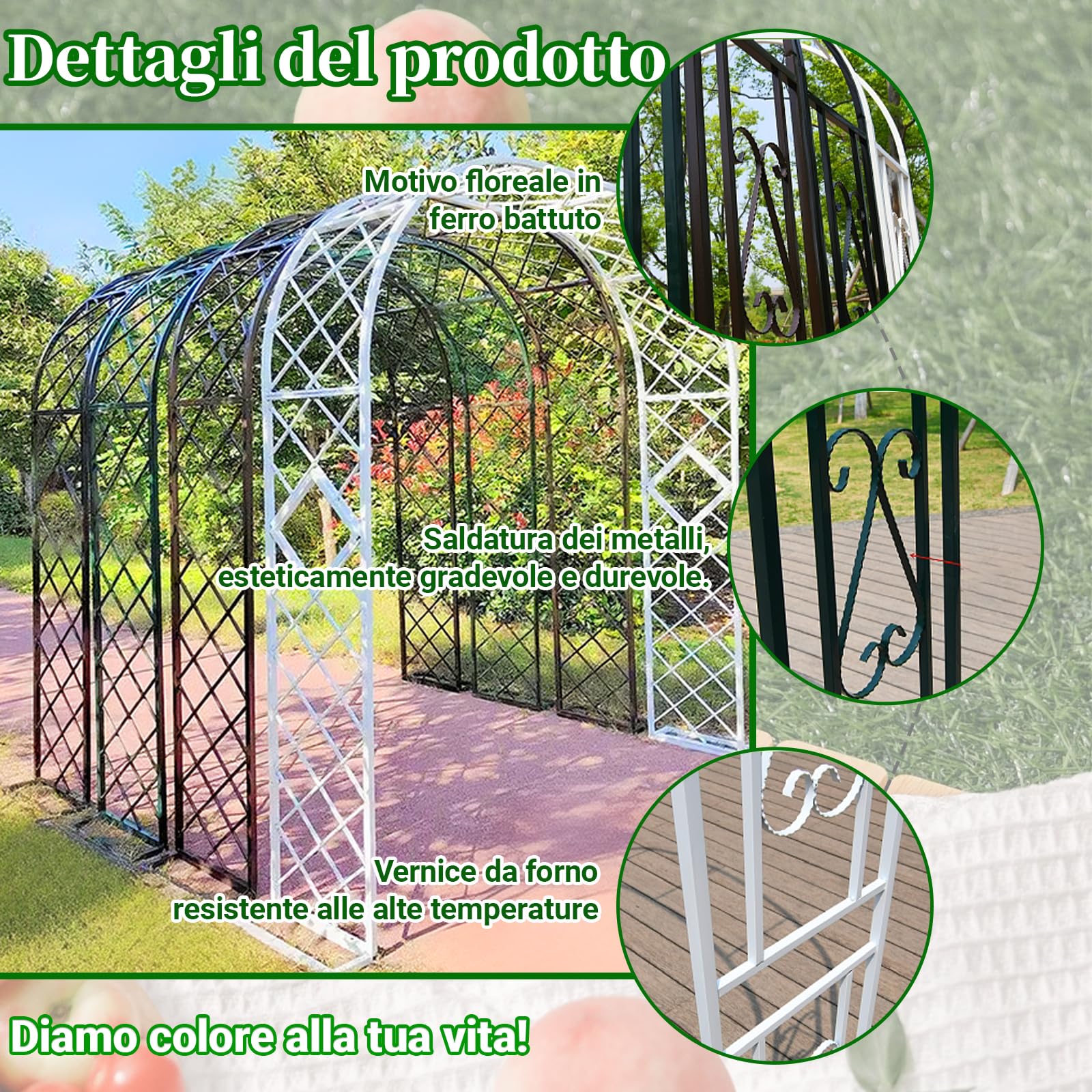 Arco per Rose Rampicanti, Garden Pergolas Metallo Arco Sostegno per Piante Rampicanti, Decorazione Giardino, patio e piante rampicanti(L180xW40xH230cm) Weiß-B