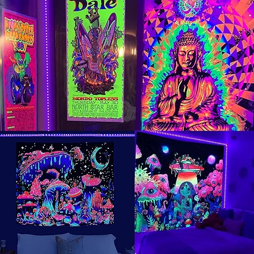 Miniatura 6 de Tira de luz negra USB de 16.4 pies con caja de batería, tira de luz negra LED de 5 V, 300 LED para brillar en la oscuridad, 385-400 nm para fiesta