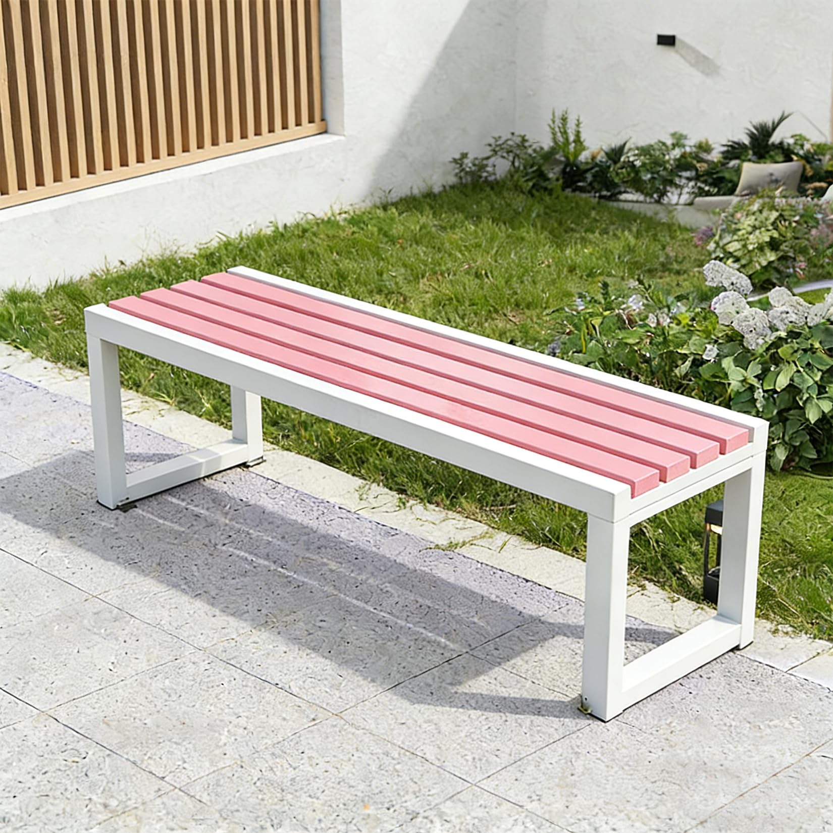 Metalowa ławka ogrodowa na zewnątrz, do siedzenia w parku, odporna na warunki atmosferyczne, 180 cm, na balkon, patio i taras, futro na werandę rekreacyjną