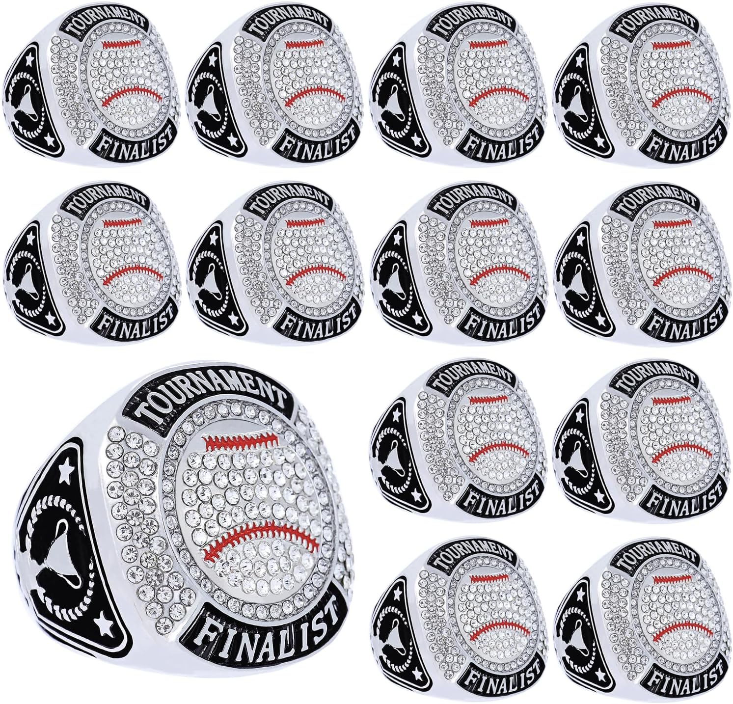 12 Pcs Baseball Ring Softball Baseball Finalist Ring Sport Ball Trophy Award Gift for Tournament or League Finalist Winner