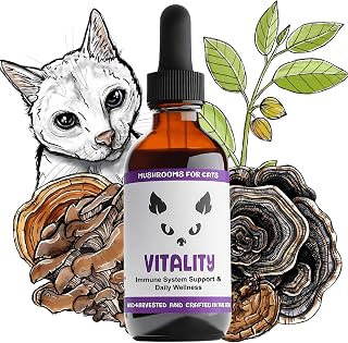 MycoCat Vitality - 20-in-1 Mushroom Extract & Adaptogen Tincture - Liver Support for Cats with Shiitake Mushrooms, Turkey Tail, Chaga, Maitake & Reishi for Felines with Debilitating Conditions