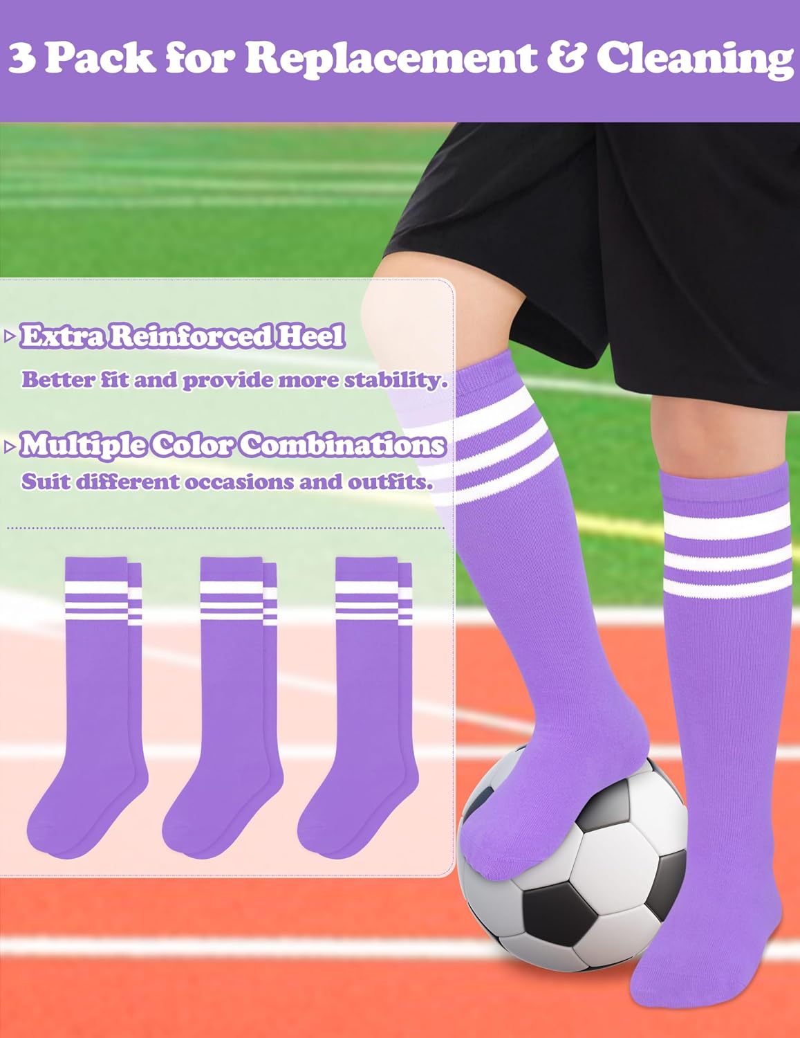 Sarfel 3 Pack Kids Soccer Socks Toddler Baseball Socks Youth Boys Girls Softball Sock Girls Youth Football Sock Team Sports