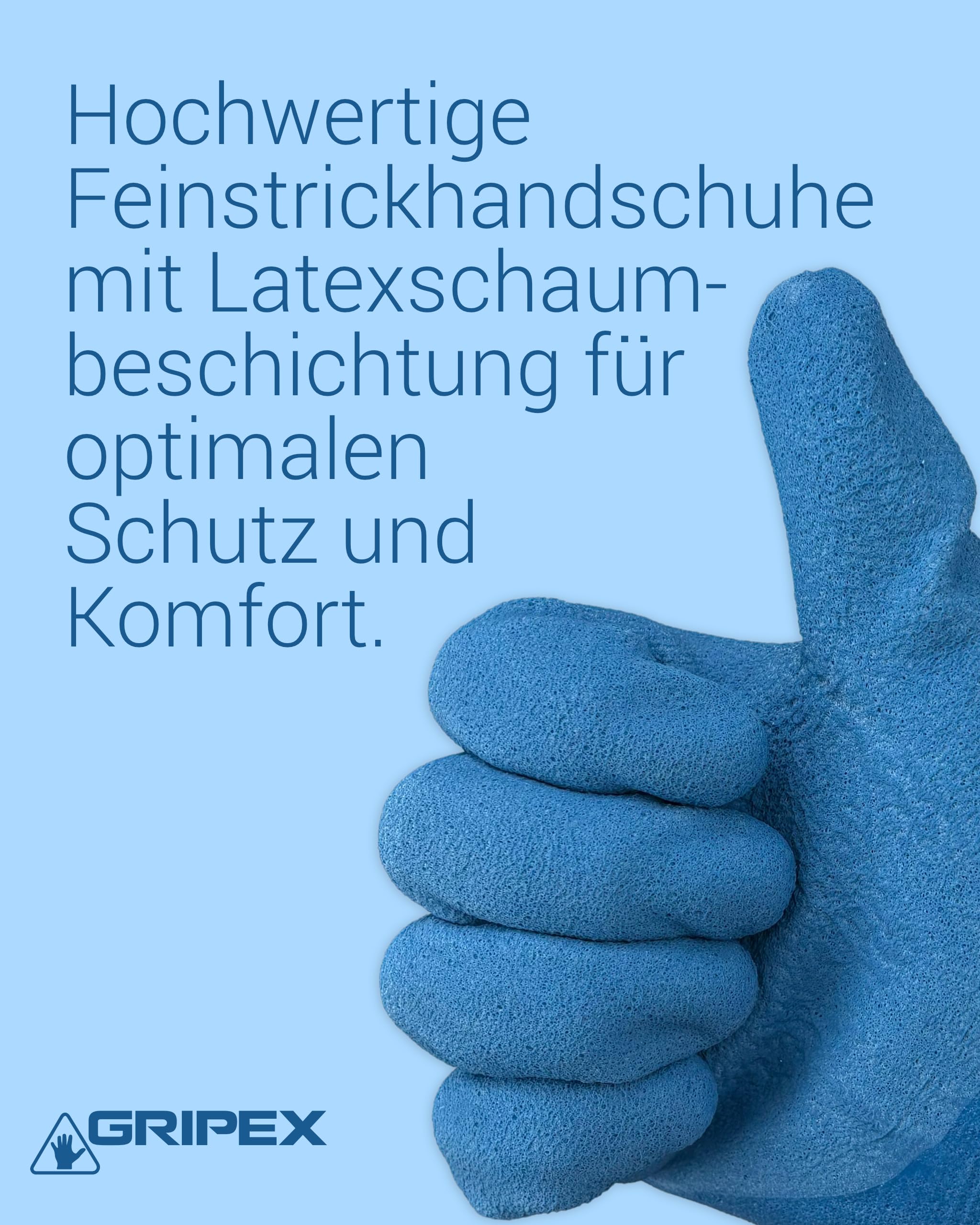 Trevendo Arbeitshandschuhe - Gripex - blaue Montagehandschuhe - Latex-Beschichtung - optimaler Grip für präzises Arbeiten - Gartenhandschuh - Damen & Herren, 36 Paar, Größe 10