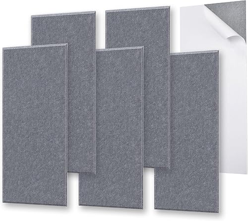 Paquete de 6 paneles acústicos autoadhesivos de 15.75 x 31.5 x 0.47 pulgadas, paneles de pared insonorizados de borde biselado de alta densidad,