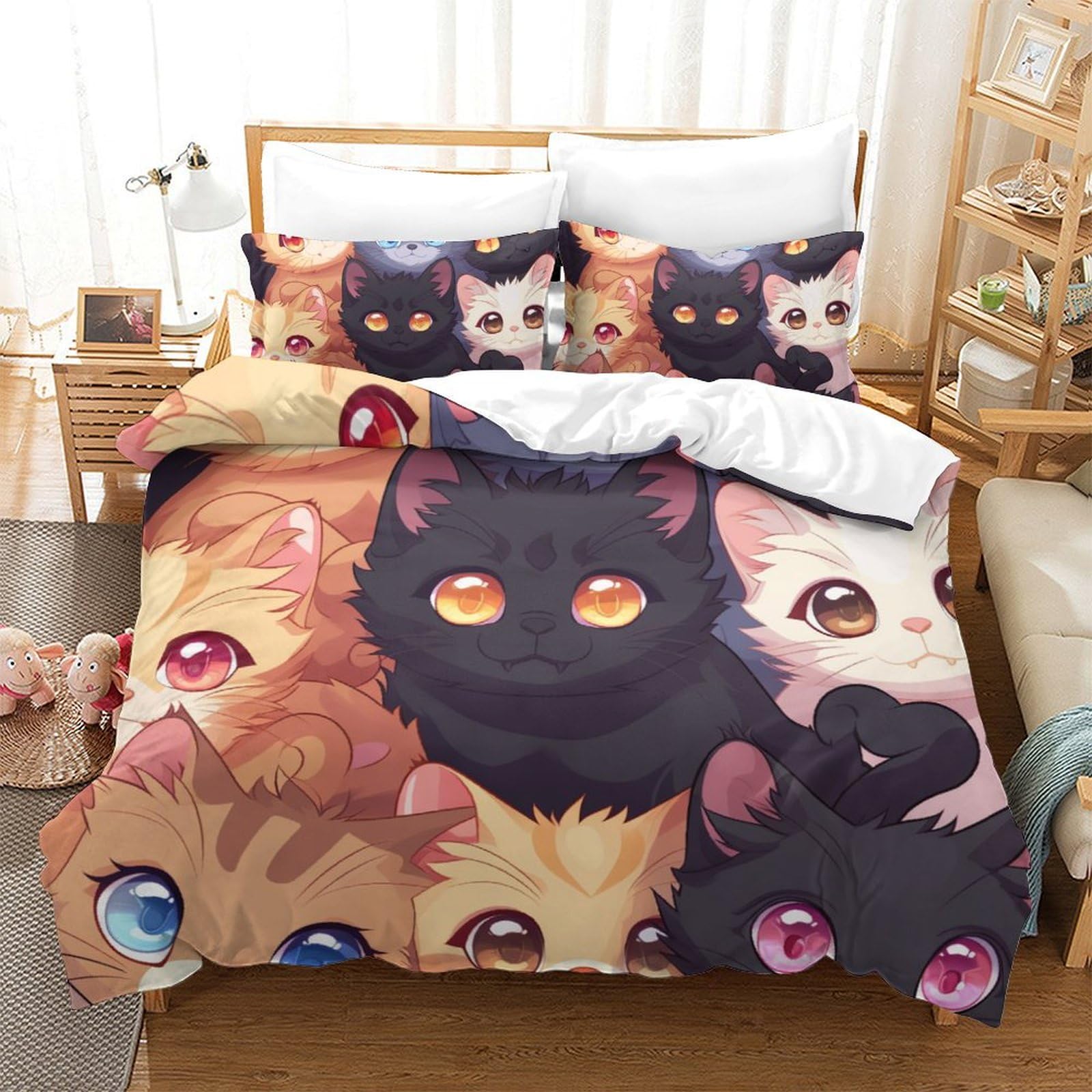 Housse de couette chat 3D pour chambre d'enfants et adolescents passionnés