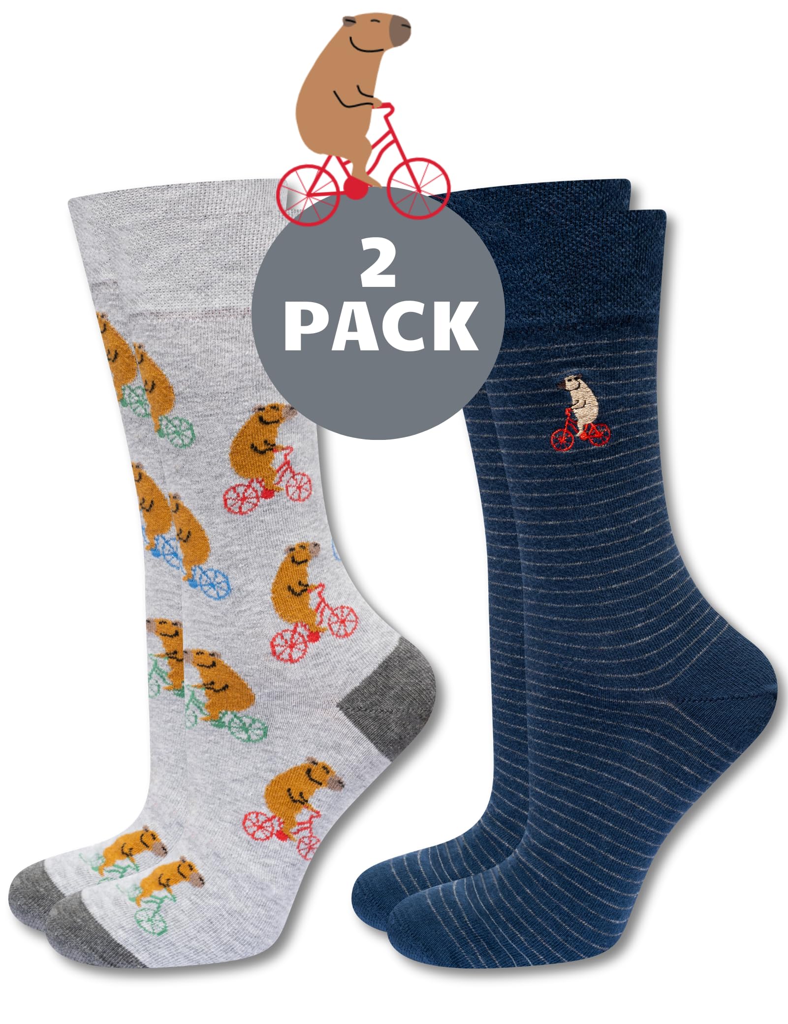 Soxo Unisex Capybara Bicycle Capybara Socks Gifts For Men Colorful Funny Gift For Women Cotton Socks 6.5-10.5 Uk 2 Pairs