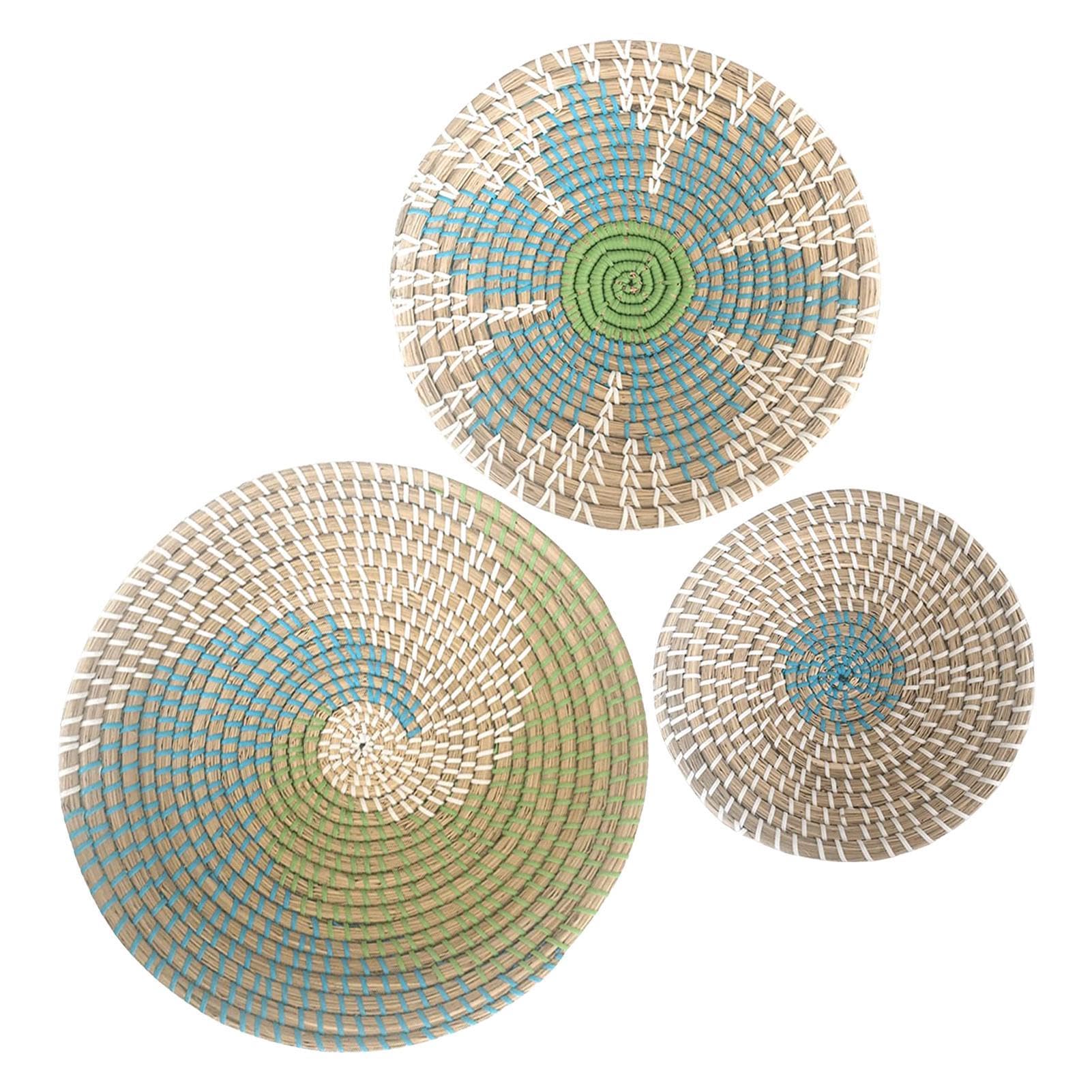 3 Stück Boho Wandkorb Dekoration Runde Seegras Geflochtene Körbe Natürliches Boho Hängekorb Geometrisches Design Böhmische Hängende Dekorationen Für Wohnzimmer, Büro, Schlafzimmer