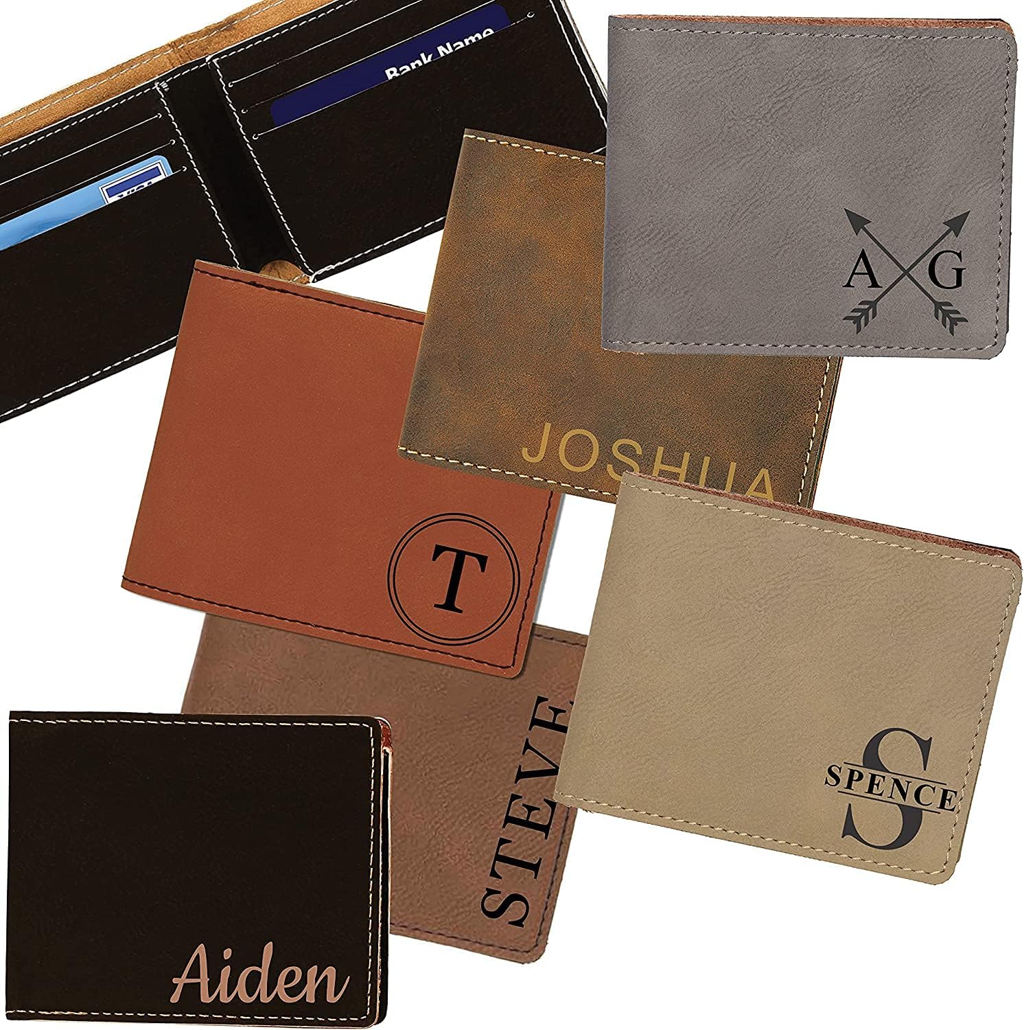 Personalized Wallets for Men, 7 Colors & Tons of Style Options, Custom Engraved Leatherette Wallet - Father's Day Gifts, Groomsmen, Husbands, Personalized Gifts for Men (Light Brown)