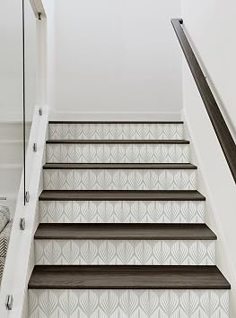 Elegant Modern Leaves Peel and Stick Stair Riser Strips 15 Pack - 48" w x 6.5" h, Sage