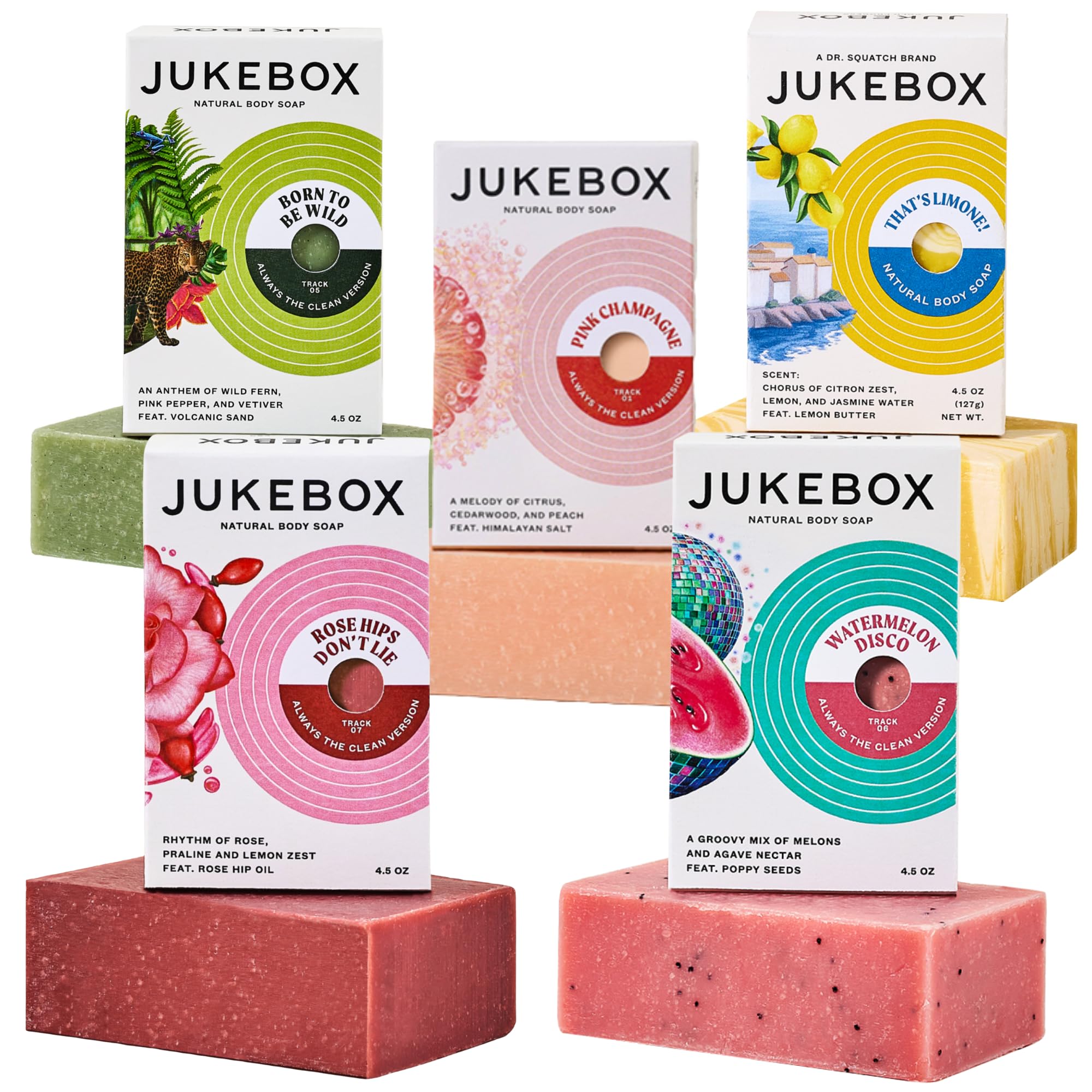 JUKEBOX Natural Bar Soap Watermelon Disco Born To Be Wil Rose Hips Dont Lie Pink Champagne Thats Limone