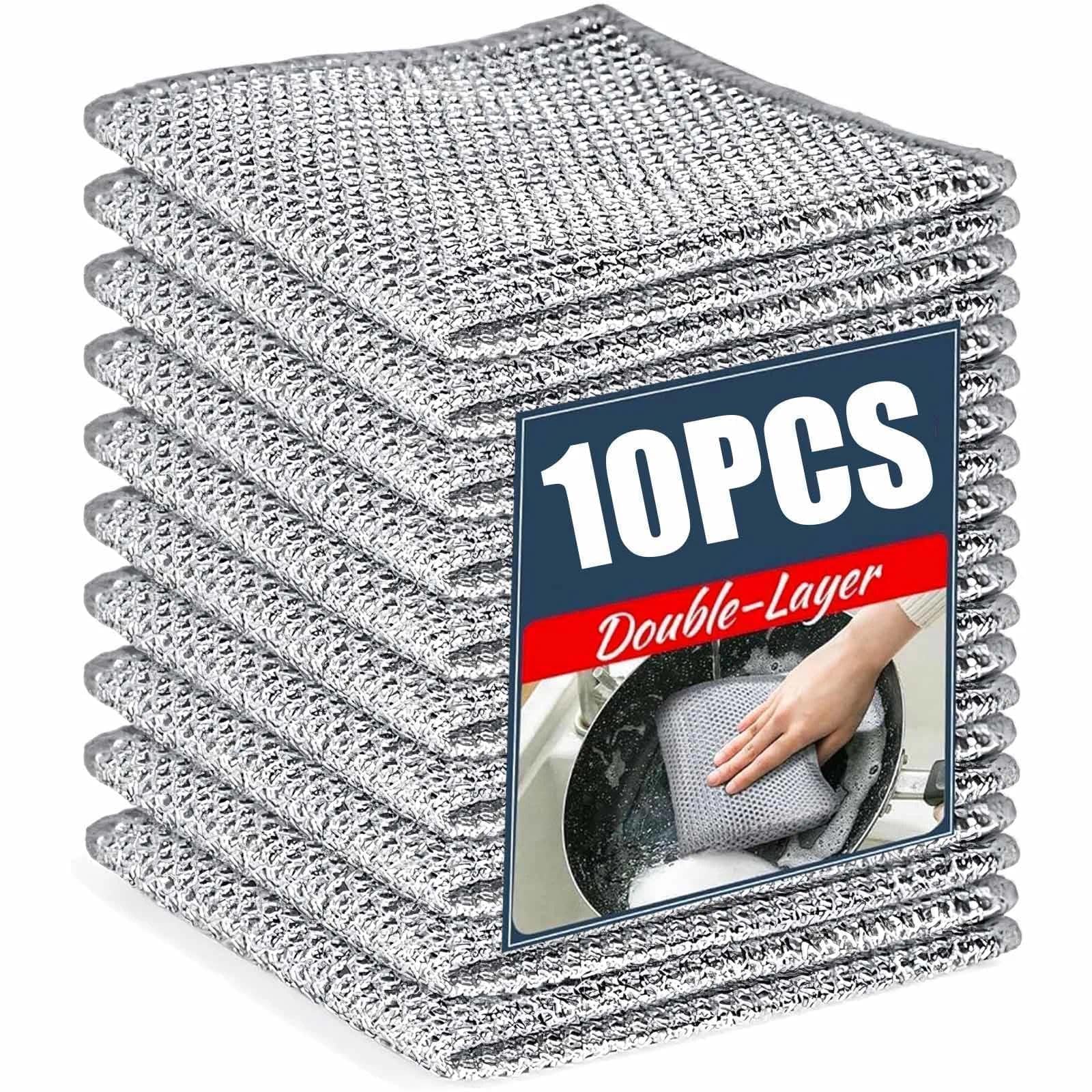 JOOTUEPO 10 Pcs Multipurpose Non Scratch Wire Dishcloth, Reusable Wire Dishwashing Rag, Wet and Dry Metal Dishcloths for Cookware/Sinks/Dishes (20 x 20 cm)