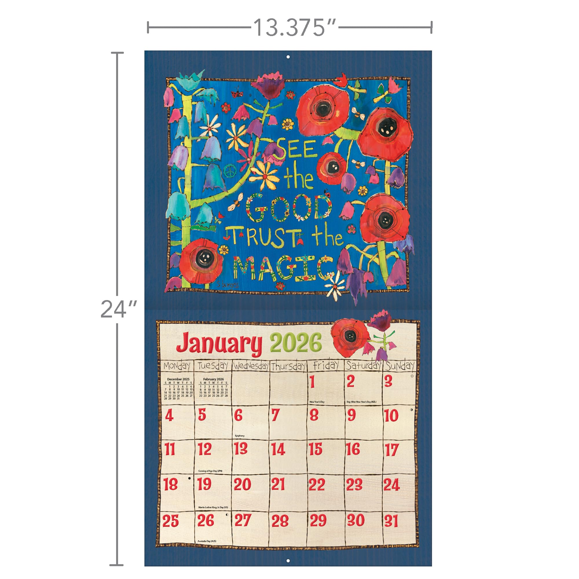 LANG Calendrier mural 2026 Peint la paix – Fabriqué aux États-Unis