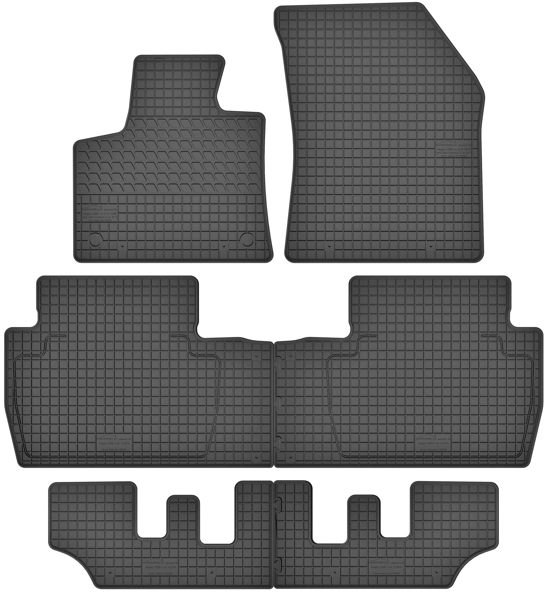 Juego de Alfombrillas de Goma para Peugeot 5008 II (a Partir de 2017) para 7 Personas, Ajuste