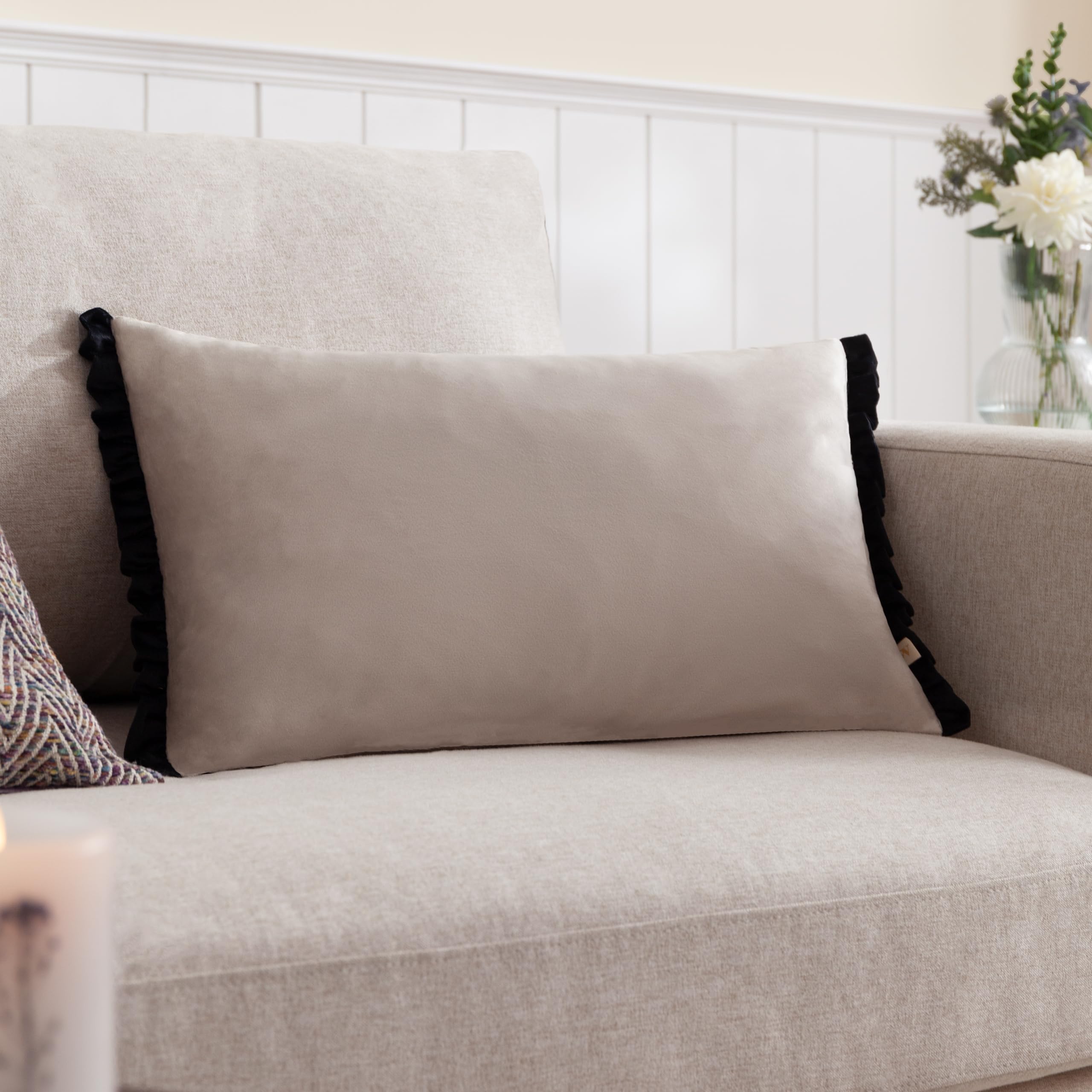furn. Wylder Tilly Velvet Feather Rich Cushion - Lace/Black - 30x50cm