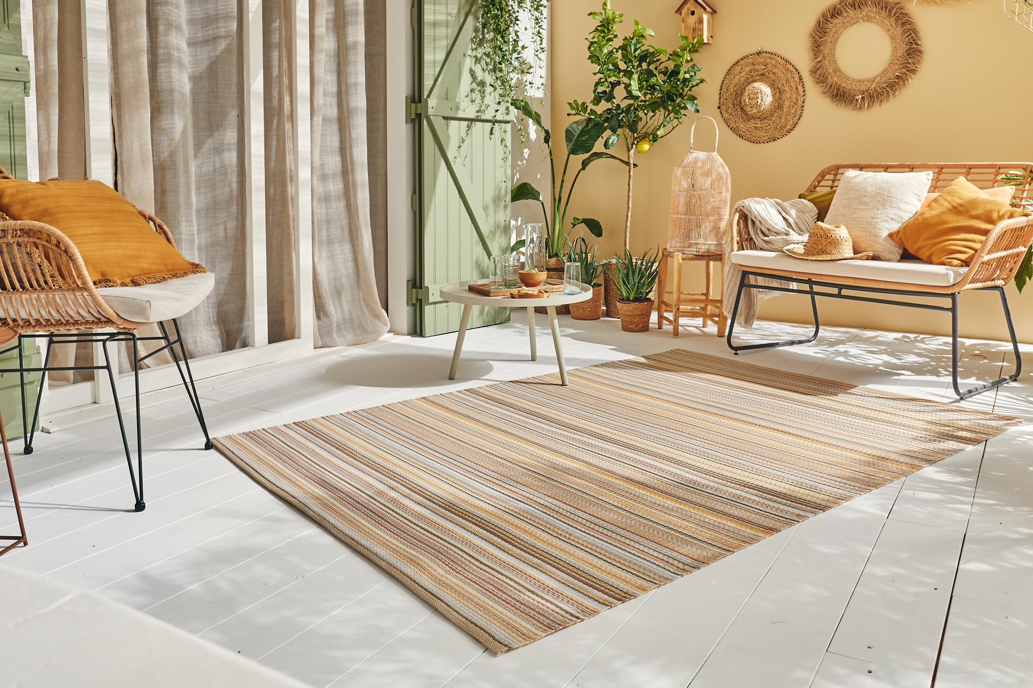 Nazar Tapis Extérieur pour Jardin, Terrasse, Balcon et Camping - Léger et Réversible (1746 Beige, 120x160 cm)