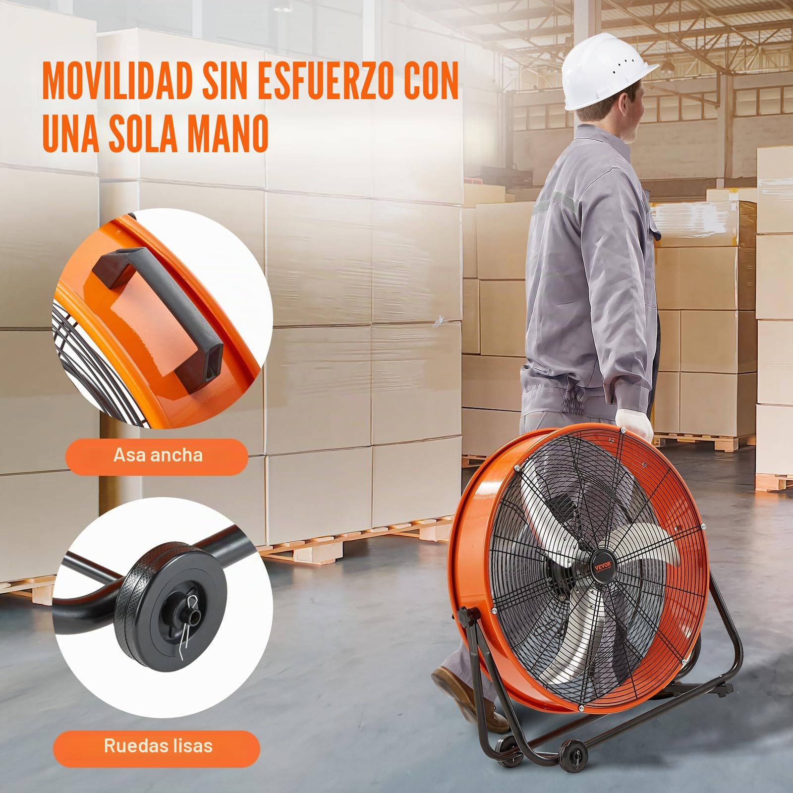 VEVOR Ventilador de Tambor Industrial de Alta Velocidad, para Uso Comercial de Alta Resistencia, 3 Velocidades, 8600 CFM, con Inclinación Ajustable de 360° para Almacén, Taller, 780 x 710 x 320 mm