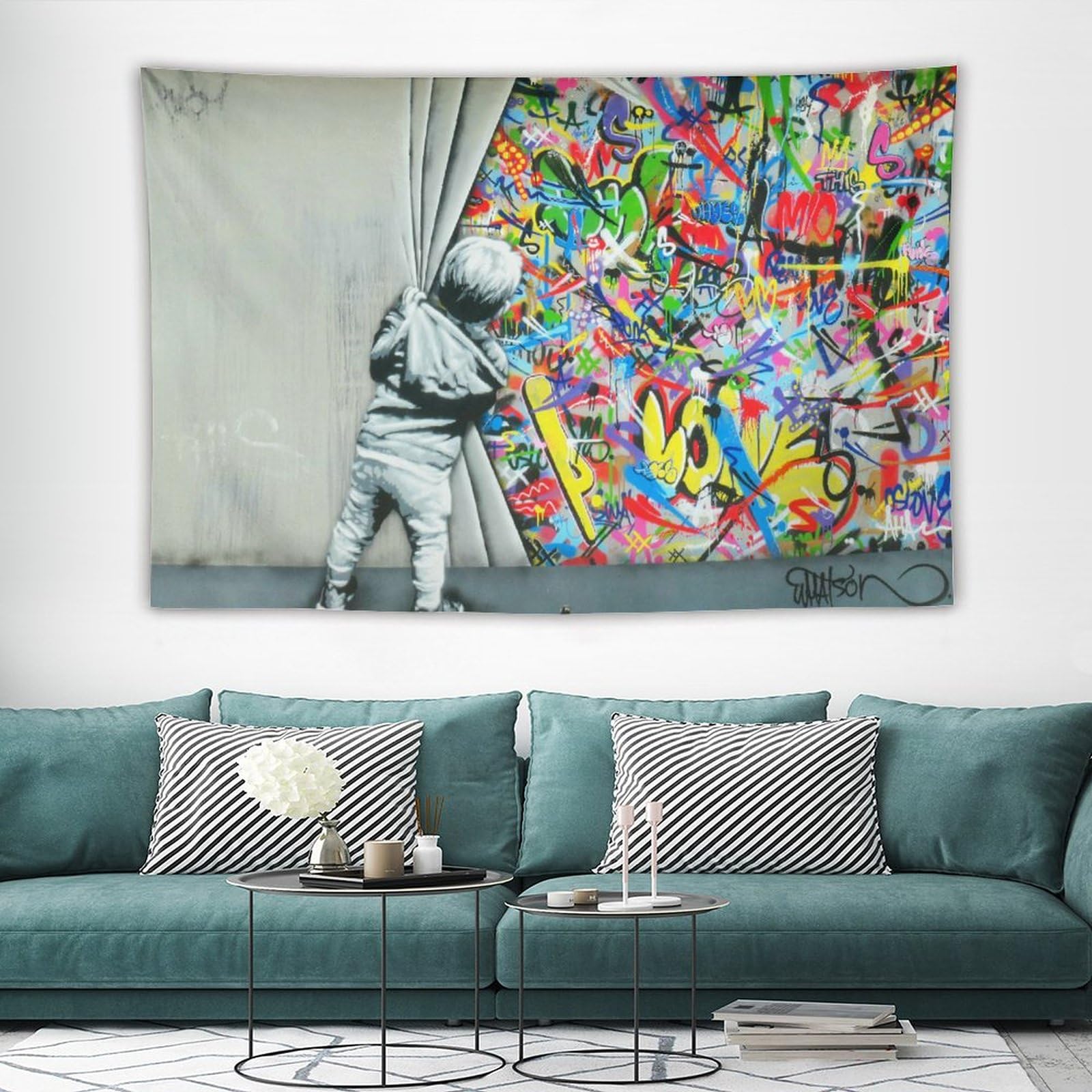 匿名配送❣️ バンクシーBanksy タペストリー　おしゃれ　インテリア 楽天市場】アート ポスター BANKSY ポスターハンガーセット バンクシー