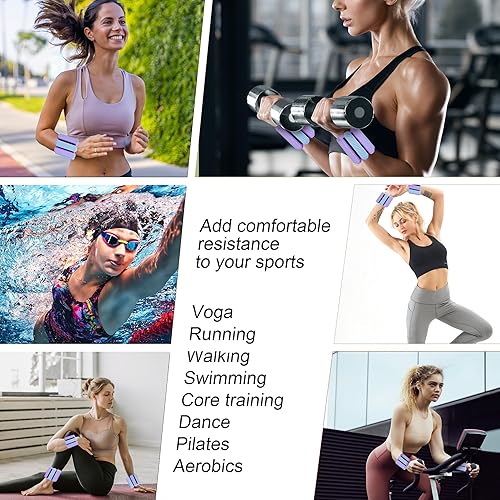 Miniatura 6 de Juego de 2 pesas para tobillo y muñeca para mujer, pesas ajustables (1 libra cada una), para caminar, yoga, danza, gimnasio