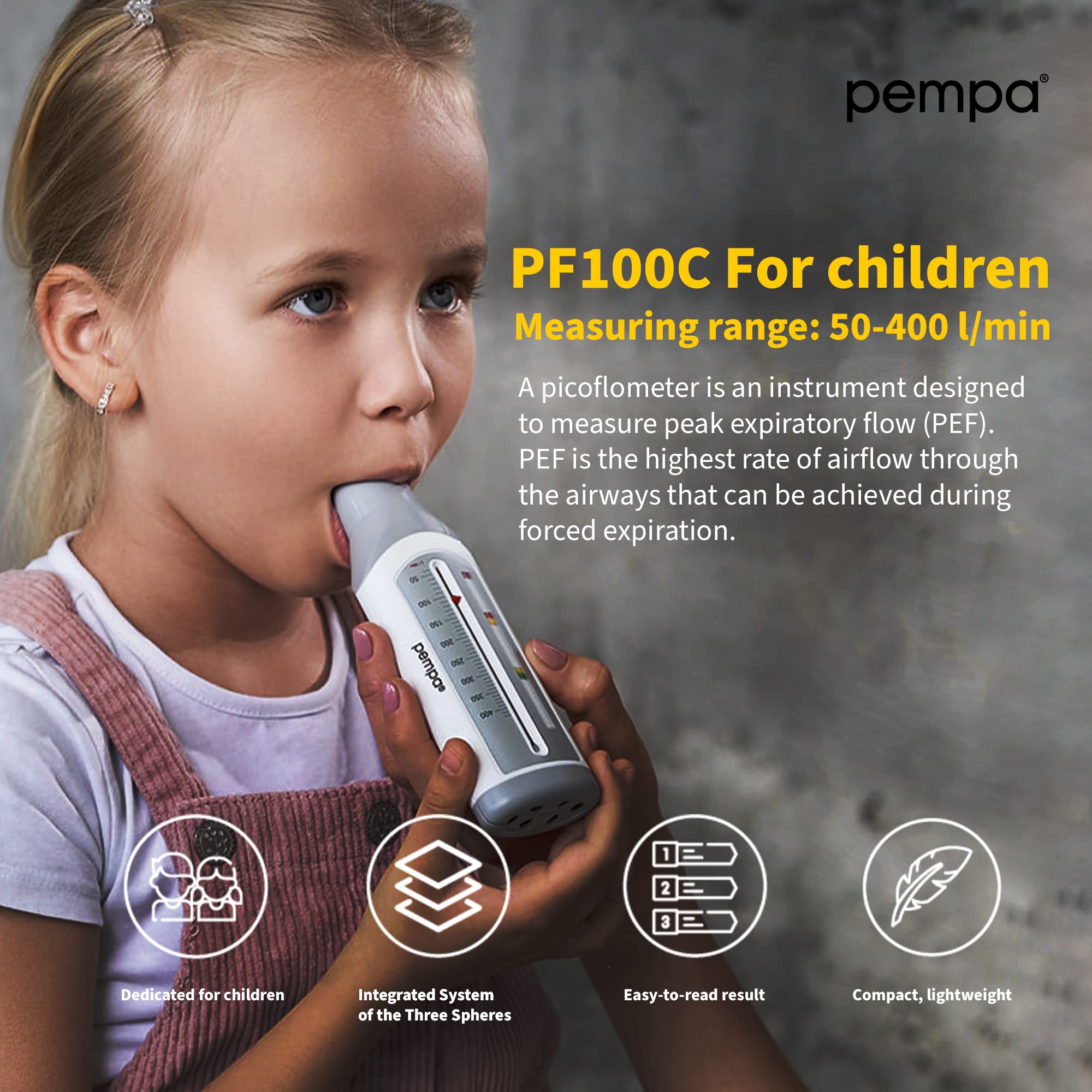 Débitmètre de Pointe pour Enfants Spirometre Pulmonaire Test Surveiller Asthme COPD Maladies Respiratoires