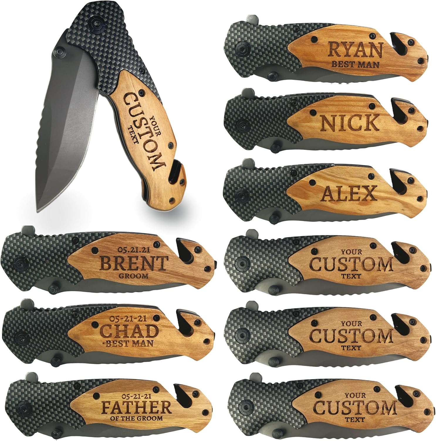 Custom Engraved Pocket Knife Set of 10 - Personalized Groomsmen Proposal, Fathers Day, Dad, Boyfriend, Husband Gift For Men