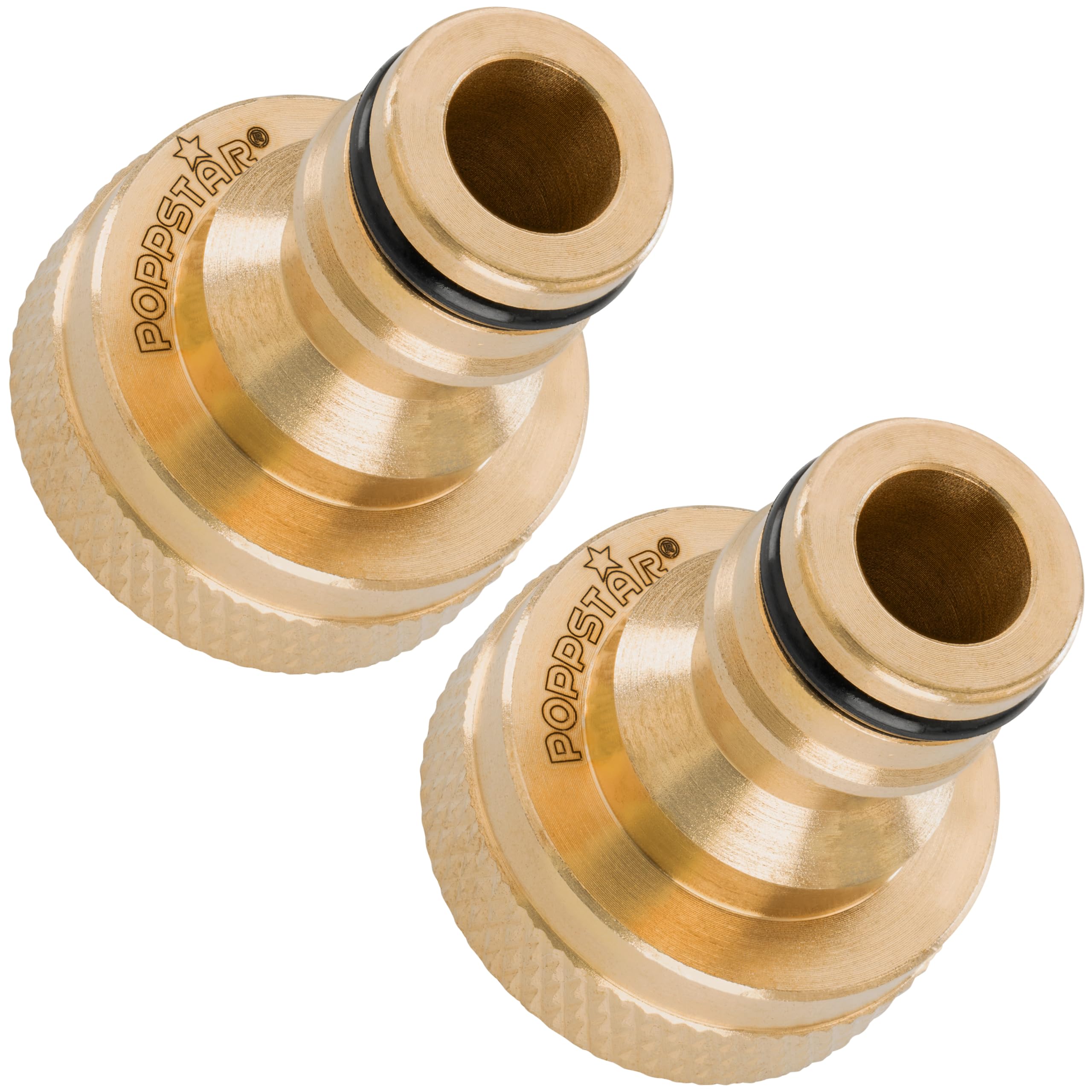Poppstar Gold Tap Connector With 3/4-Inch Internal Thread (24 Mm) And Push-Fit Coupling For Garden Hose (Compatible With Gardena Push-Fit System), 2 Pieces