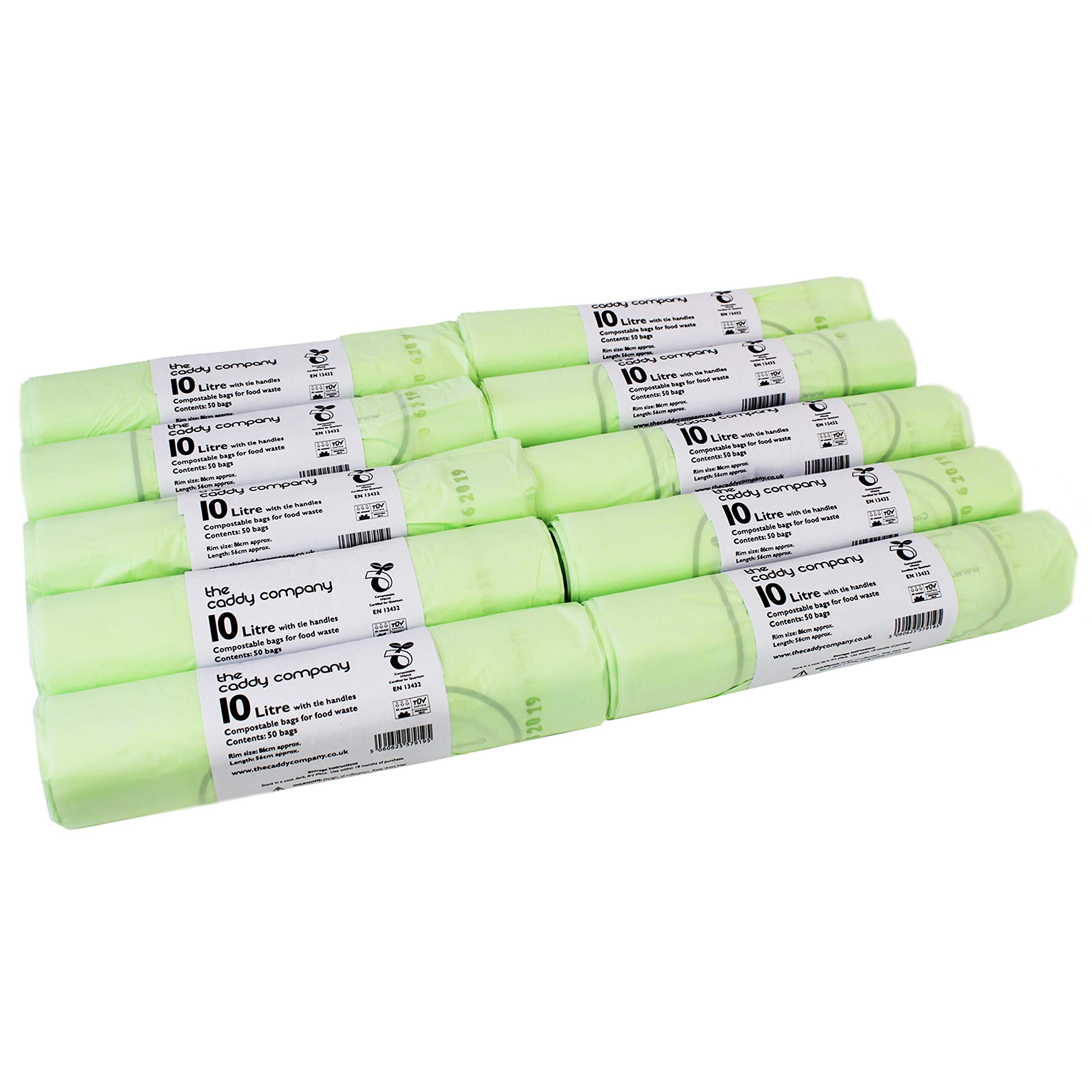The Caddy Company 10L Tie Handle Compostable Bin Bags - Green - 10 Rolls
