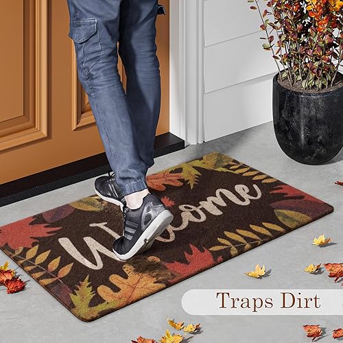 Miniatura 5 de UINI Tapete de puerta de otoño, tapete de bienvenida para exteriores e interiores, tapete de hojas de otoño para decoración de puerta delantera,