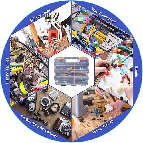 Miniatura 7 de Organizador de piezas pequeñas, organizador de piezas de doble cara con divisores extraíbles, 34 compartimentos, contenedores de almacenamiento para