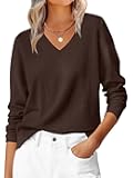 Womens Long Sleeve V Neck Sweaters 2025 Fall Casual Classic Soft Loose Fit Basic Pullover Jumper Top