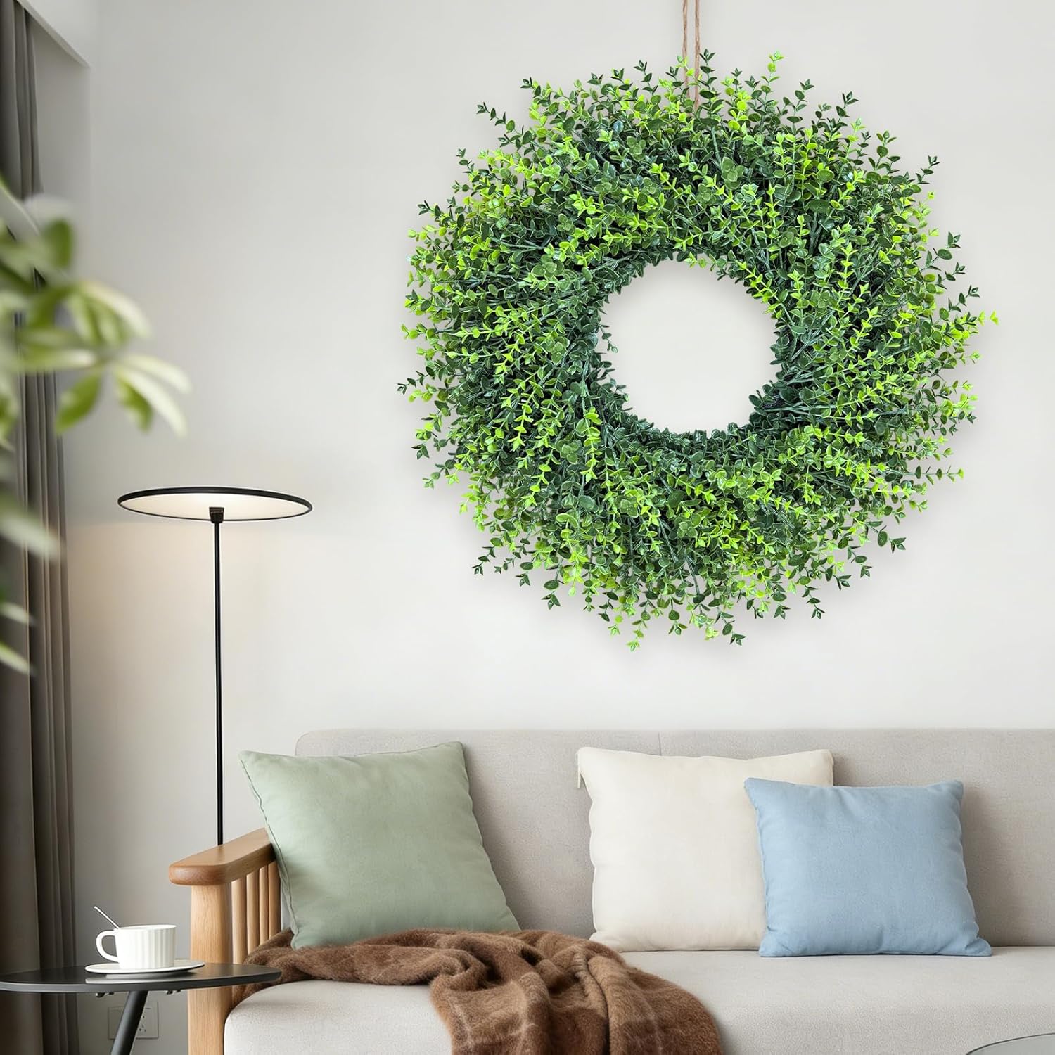 28In Large Boxwoods Door Wreaths for Front Door Spring Summer Outside All Season Green Year Round Artificial Greenery Wreath for Wall Window Rustic Farmhouse Home Outdoor Indoor Decorations - Image 7