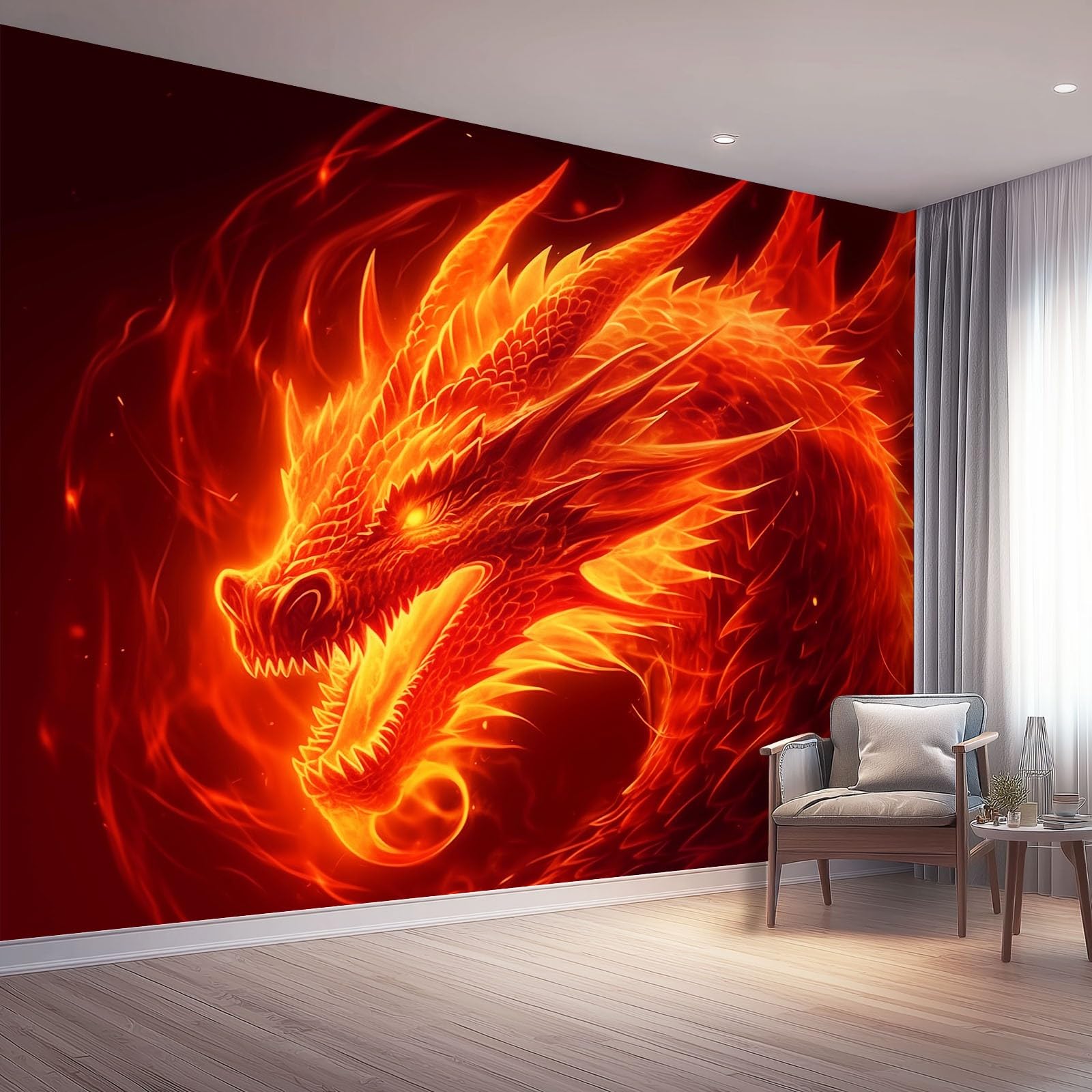 Photo murale dragon de feu rouge pour illuminer la chambre de fille et le couloir