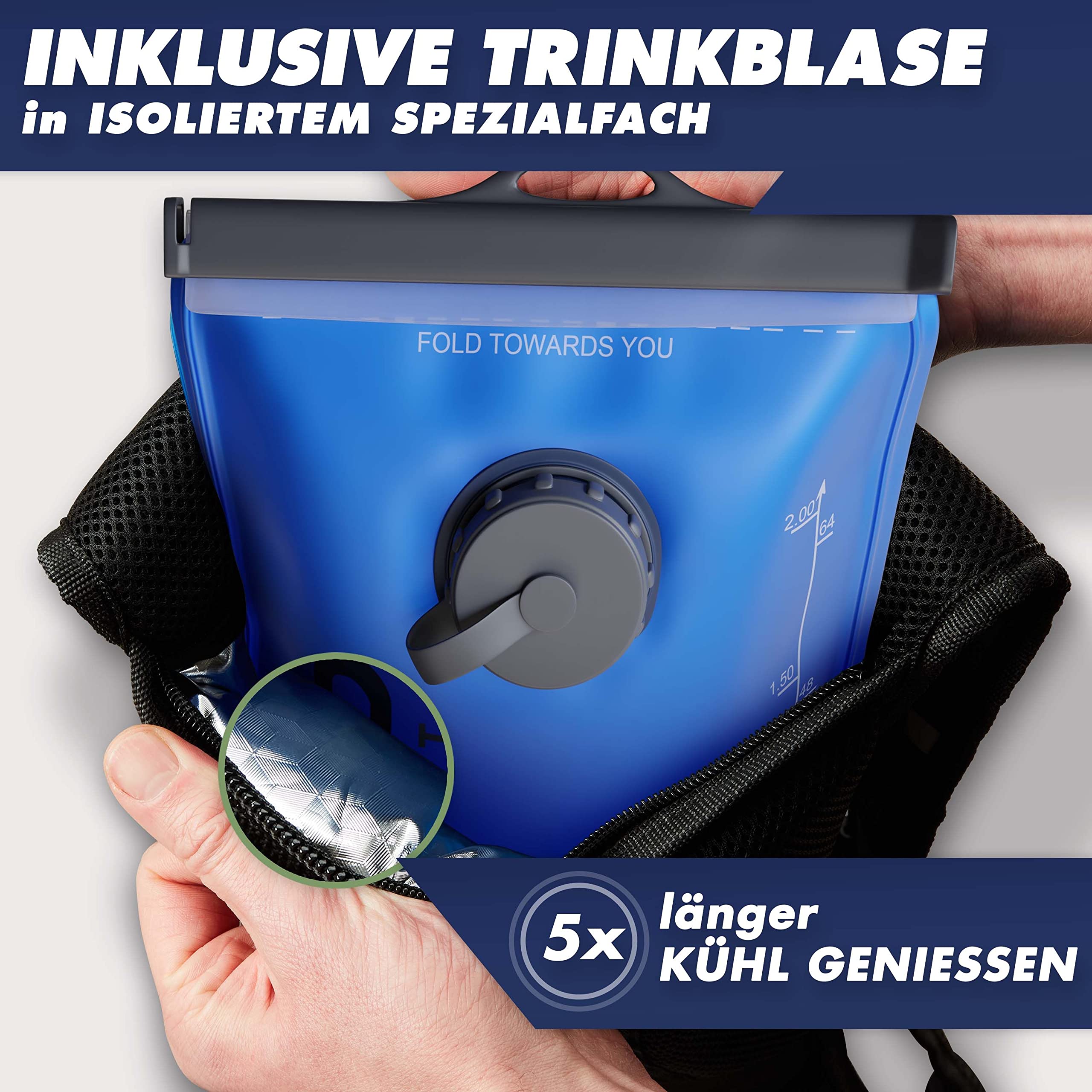 SASMO® Trinkrucksack (Schwarz) mit Thermofach | Trinkrucksack Laufen - Ultraleicht 300g & 6L | Laufrucksack mit Trinkblase 2l, BPA-Frei | Rucksack mit Trinkblase & Reflektoren | Laufen, Fahrradfahren