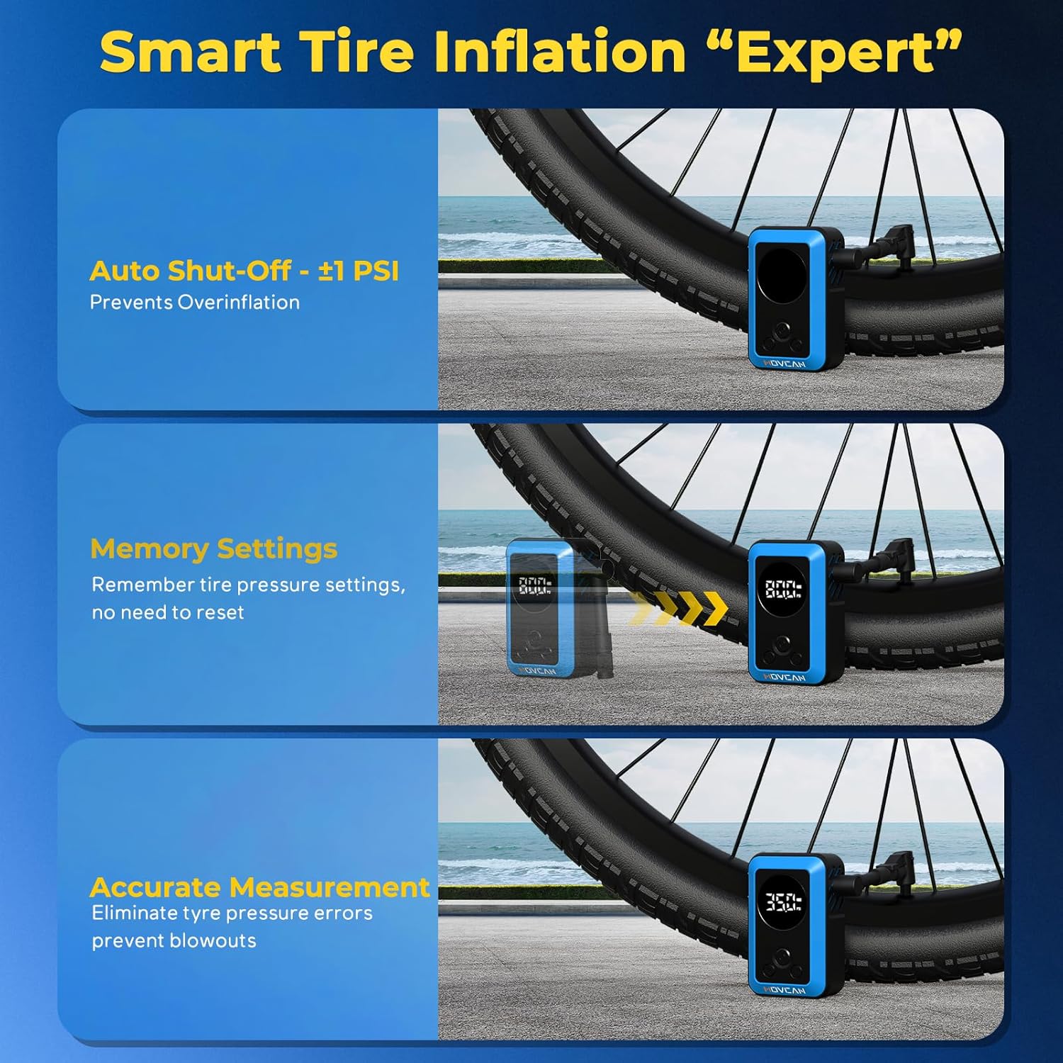 MOVCAN Mini Bike Pump with Gauge, 150PSI Electric Bike Pump Portable, 33s Fast Inflation, Rechargeable Battery, Presta & Schrader Valve Compatible for Bicycle, MTB, E-Bike, Motorcycle Tire - Image 6