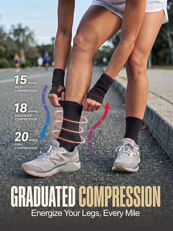 Rahhint Compression Running Socks for Women 3 Pairs, Anti-Blister Moisture Wicking Coolmax Crew Cushion Athletic Workout Socks