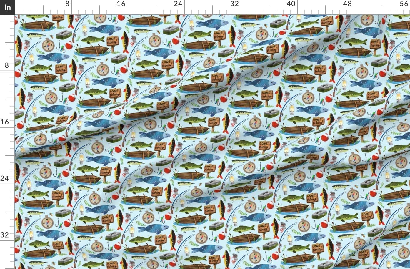 Spoonflower Fabric - Fishing Pale Blue Scale Boys Fish Summer Lake Outdoors Camping Printed on Polartec(R) Fleece Fabric by The Yard - Sewing Blankets Loungewear and No-Sew Projects