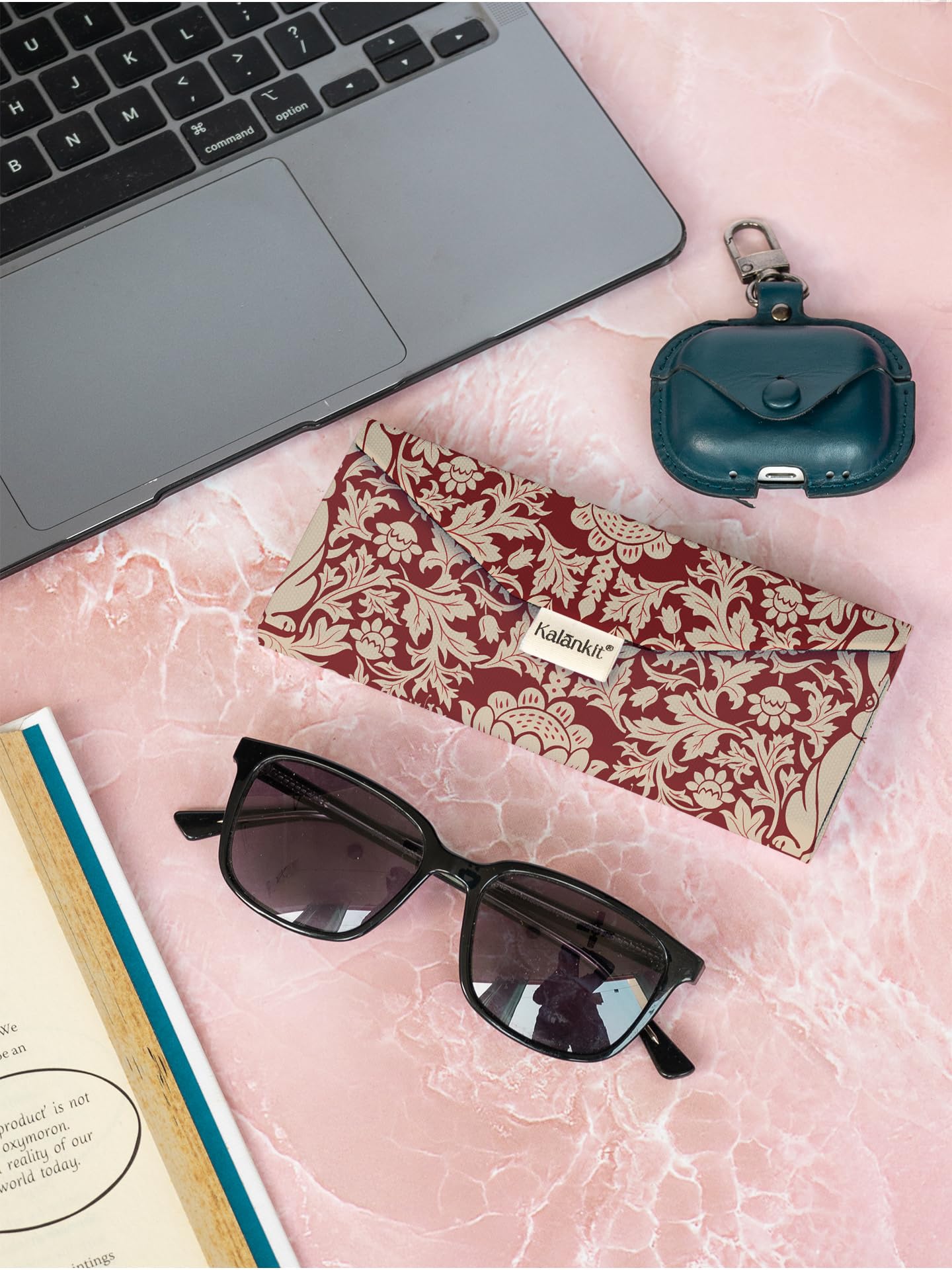 Kalankit Vegan Leather Spectacle Case | Foldable Sunglass Cover for Women & Men | Lightweight Eyeglass Holder | Stylish Glasses Pouch | Christmas & Secret Santa Gift | Black Mandala Design - Image 3 thumbnail