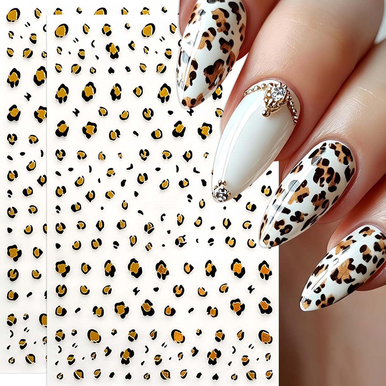 8 Sheets Leopard Print Nail Stickers 3D Self-Adhesive Cute Leopard Nail Decals Pink Brown Gold Cheetah Print Nails Design Animal Print Nail Art Stickers Fall Winter Nails Supplies for Women Manicure image 4
