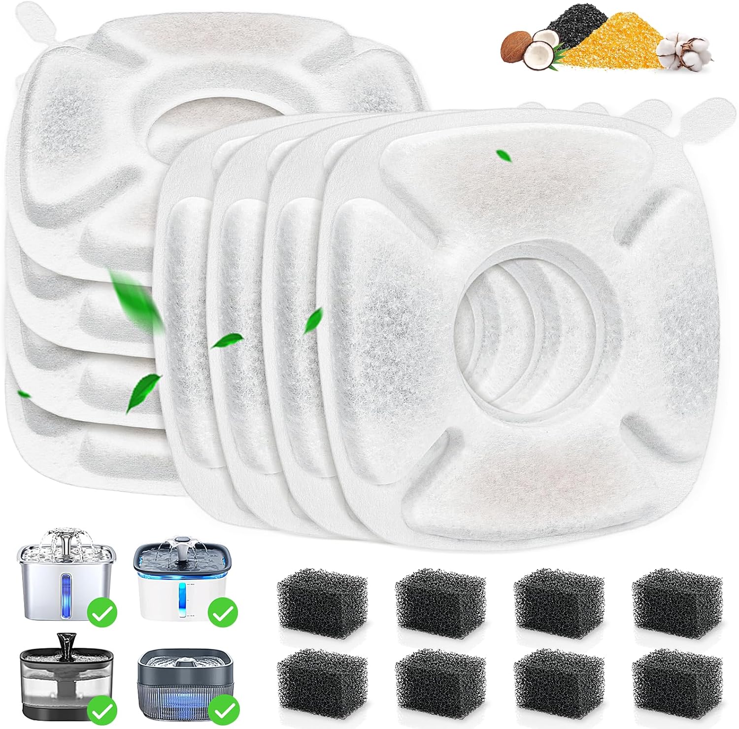 40 Pack Cat Water Fountain Carbon Filters, 20 Pcs Replacement Pet Filters with 20 Pcs Pre-Sponges Compatible with 67oz/2L 95oz/2.8L 135oz/4L Automatic Cats Dog Water Fountain Dispenser