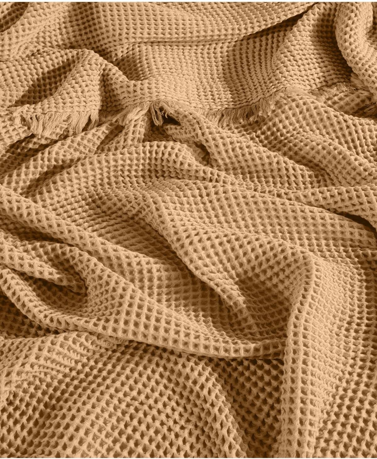 Waffle Weave Bedspread 100% Cotton Queen/King Size Lightweight Breathable Texture Solid Color Bed Coverlet Latte for Seasons - White, One Size