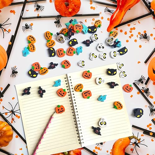 Miniatura 7 de Kleeblatt Borradores de Halloween para niños, 90 unidades, 6 estilos, mini golosinas divertidas de Halloween sin dulces, recuerdos de fiesta de