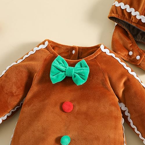 Miniatura 3 de Adobabirl Disfraz de pan de jengibre para bebé niño y niña traje de Navidad de pan de jengibre mameluco con sombrero lindo traje de cosplay