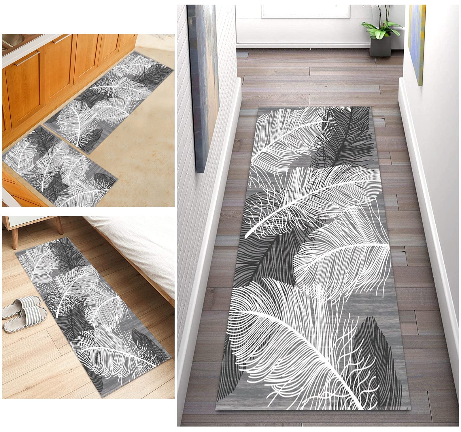 Tappeto passatoia Cucina Antiscivolo Lavabile Grigio 50X180CM Tappeti Runner Lungo Antiscivolo Moderno Poliestere Tappeto per Ingresso Corridoio Soggiorno Camera da Letto Tappetino da Cucina 3D
