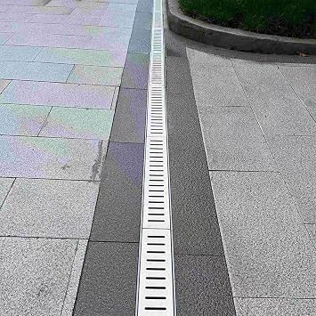 Trench Drain Trench Drainage System for Plazas/Lawns, Sidewalk Driveway French Drain Kit 1m Long, Resin Channel & Detachable Stainless Steel Grate Covers15cm x 6cm 5 7/8" x 2 3/8"