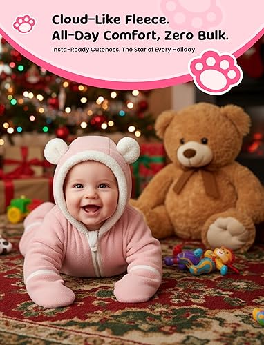 Miniatura 2 de PATPAT Mameluco de forro polar con capucha y pies para bebé, fundas suaves y cálidas, apto para asiento de automóvil, cremallera fácil, lindo