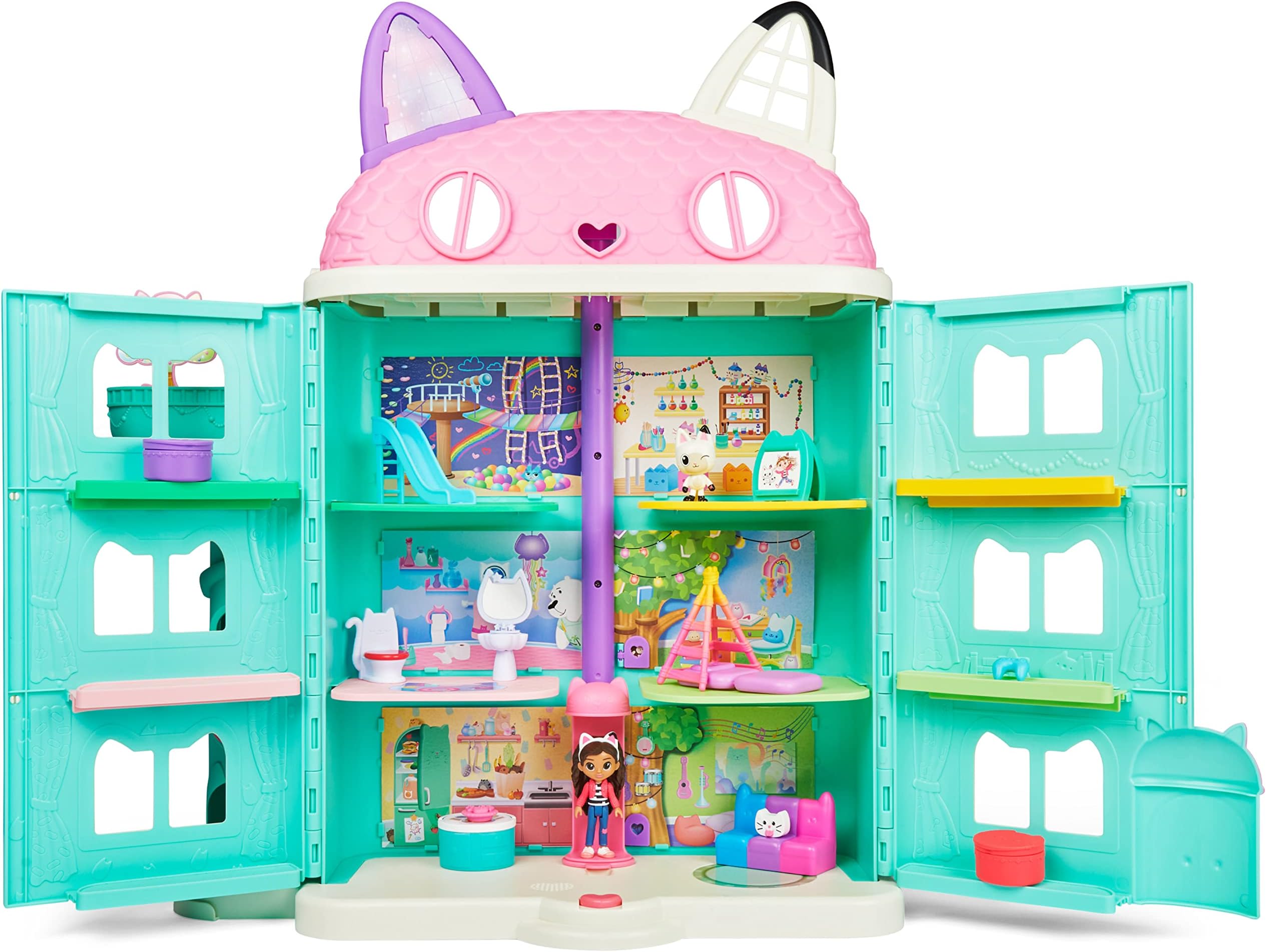 Gabby's Dollhouse Purrfect Dollhouse with 2 Toy Figures, 8 Furniture Pcss, 3 Accessories, 2 Deliveries and Sounds, Kids- 3 and Above