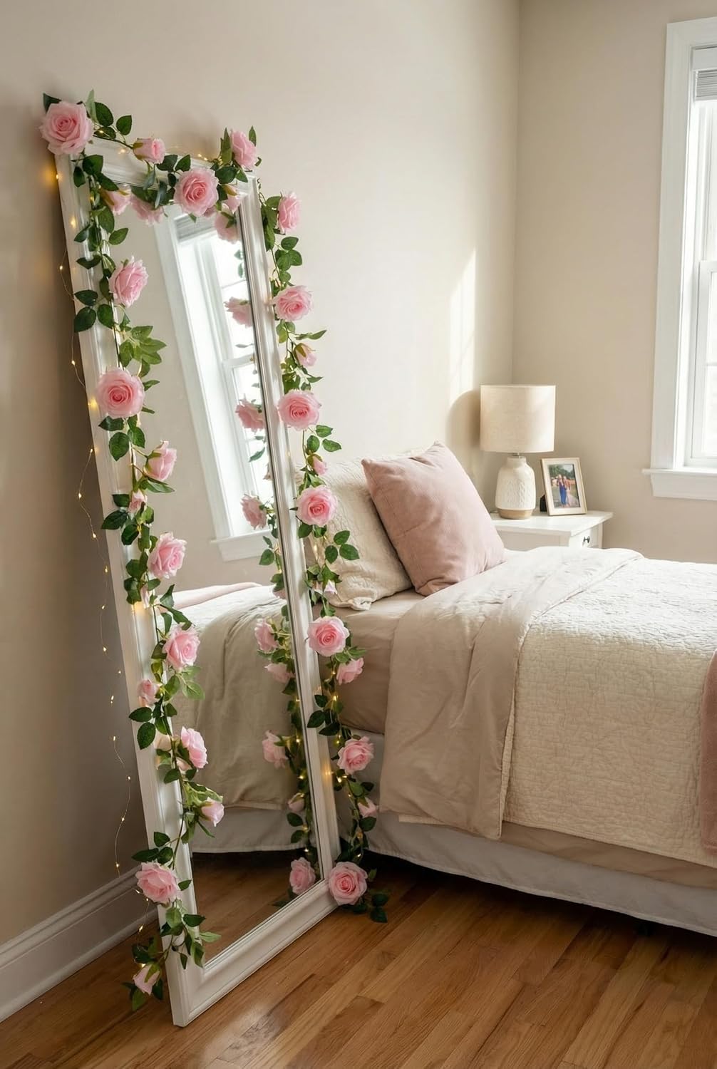 AuroraAria 4PCS(24FT) Pink Flower Garlands, Total 48 Artificial Roses, Fake Vines for Wedding Arch, Party, Home Decor, Flower Wall Backdrop