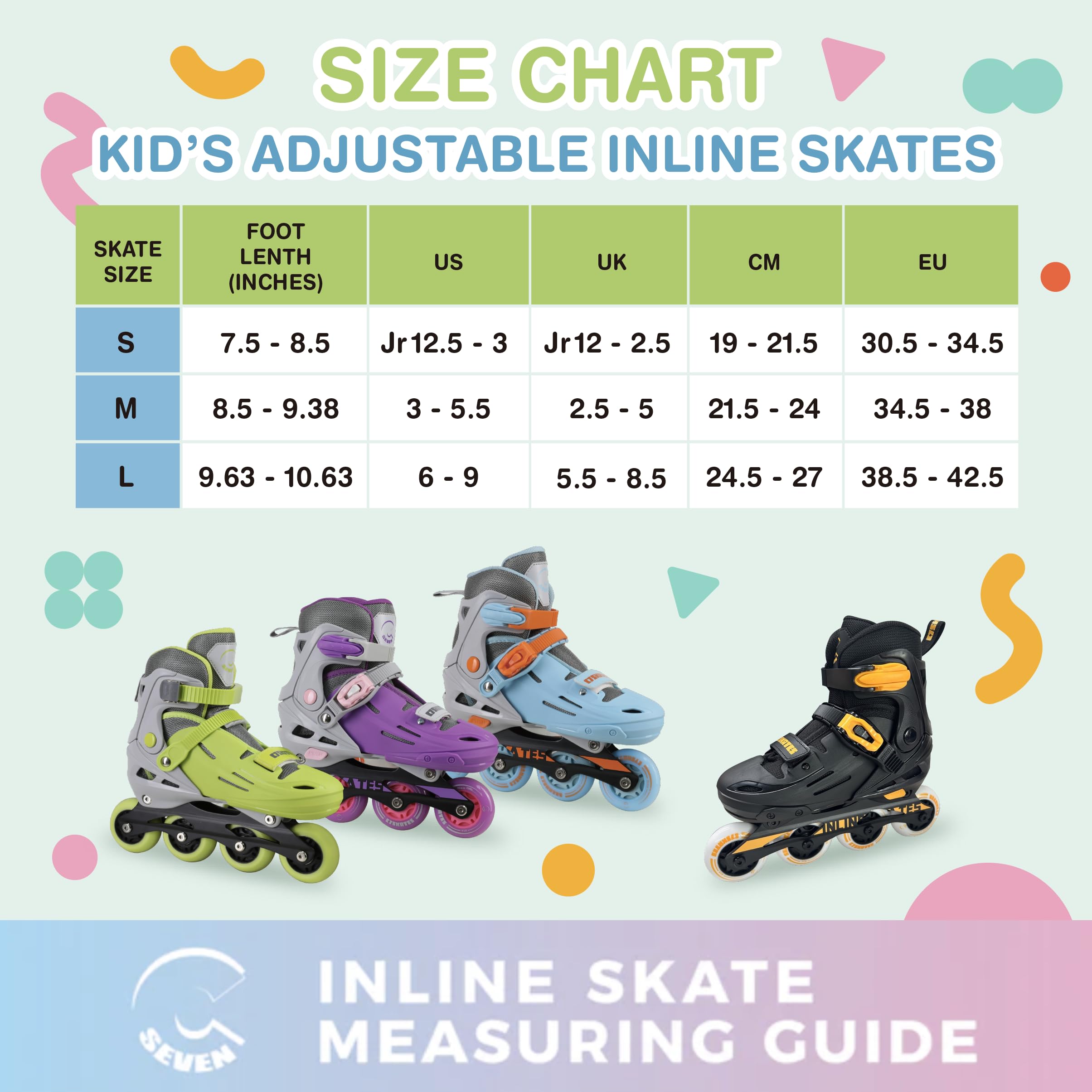 C SEVEN C7skates Adjustable Kids Inline Skates with Protective Pads (Galaxy, Size S)