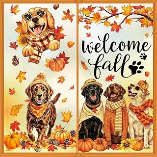 JarThenaAMCS Fall Window Cling, Dog Pumpkin Maple Leaves, 9 Sheets
