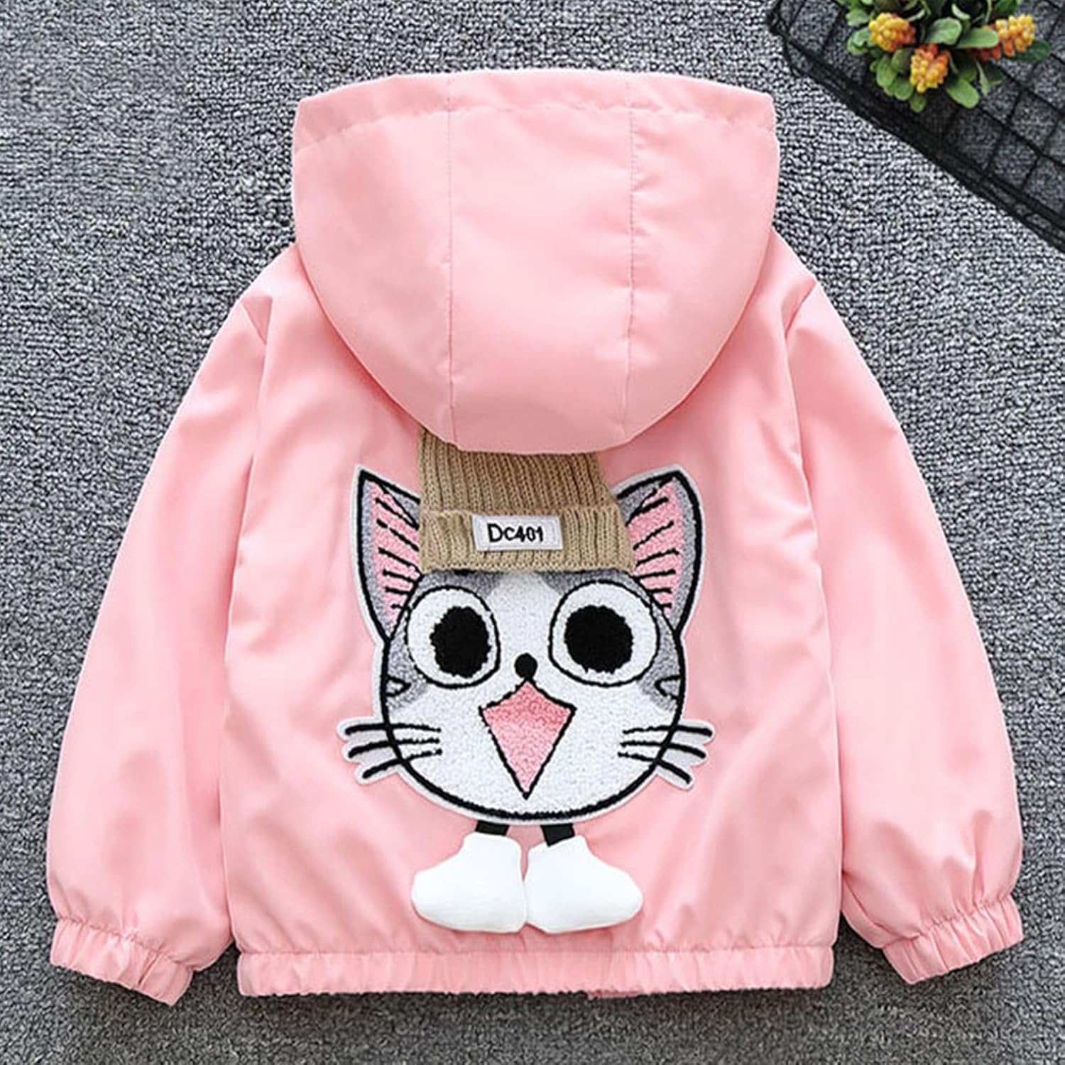 PINU Girls 3D Raised Back Design Cartoon Hooded Jacket for Spring Fall